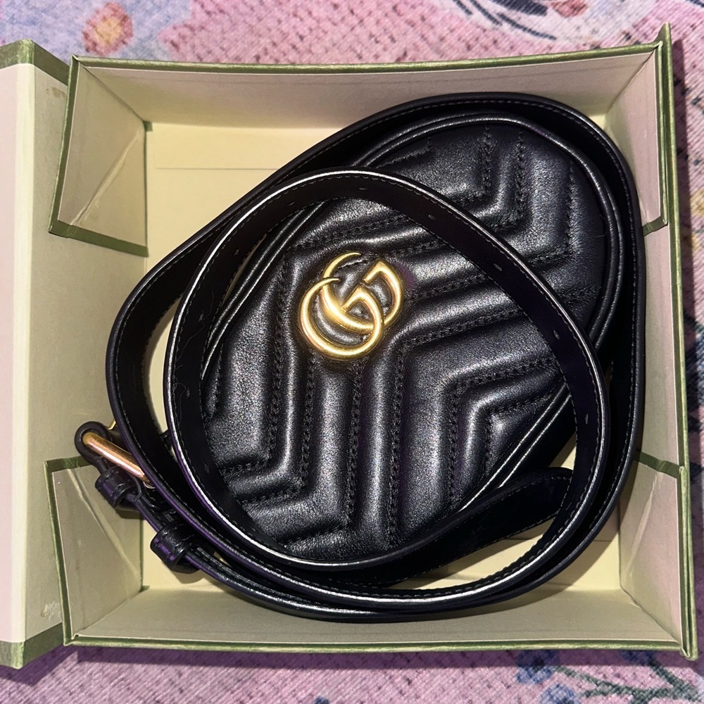 Gucci Marmont Matelasse black leather Belt Bag — size 98/38